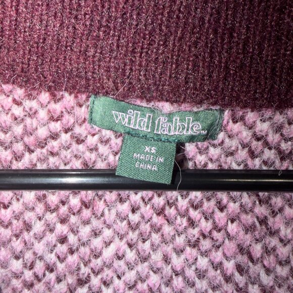 Wild Fable NWT Cropped Fair Isle Zip Sweater XS Burgundy Pink Cozy - Picture 5 of 7